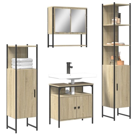 vidaXL Juego de muebles de baño 4 pzas contrachapada roble Sonoma