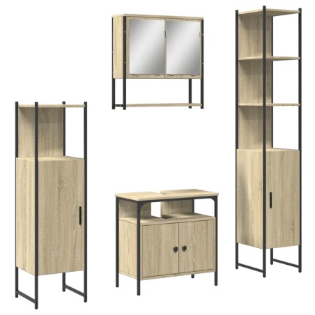 vidaXL Juego de muebles de baño 4 pzas contrachapada roble Sonoma