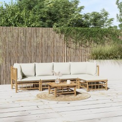 vidaXL Set de muebles de jardín 6 piezas bambú y cojines blanco crema