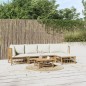 vidaXL Set de muebles de jardín 6 piezas bambú y cojines blanco crema