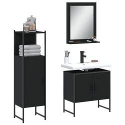 vidaXL Set de muebles de baño 3 piezas madera contrachapada negro