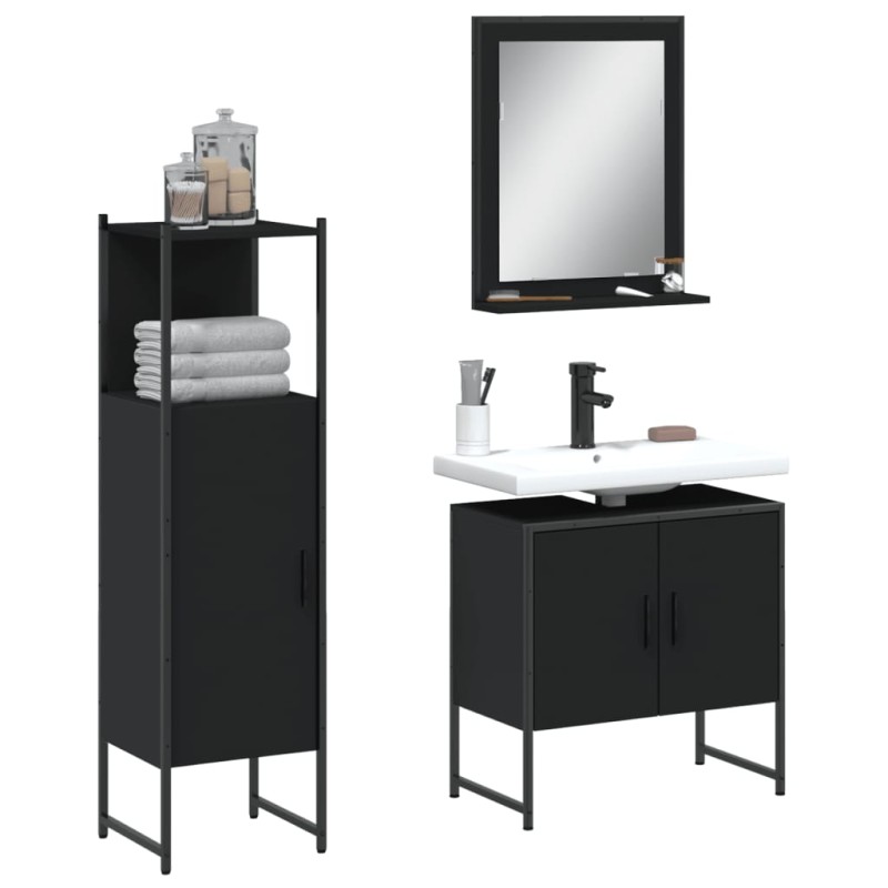 vidaXL Set de muebles de baño 3 piezas madera contrachapada negro vidaXL Set de muebles de baño 3 piezas madera contrachapada negro