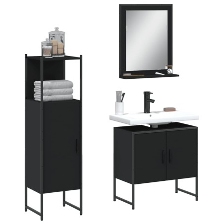 vidaXL Set de muebles de baño 3 piezas madera contrachapada negro