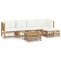 vidaXL Set de muebles de jardín 6 piezas bambú y cojines blanco crema