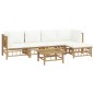 vidaXL Set de muebles de jardín 6 piezas bambú y cojines blanco crema