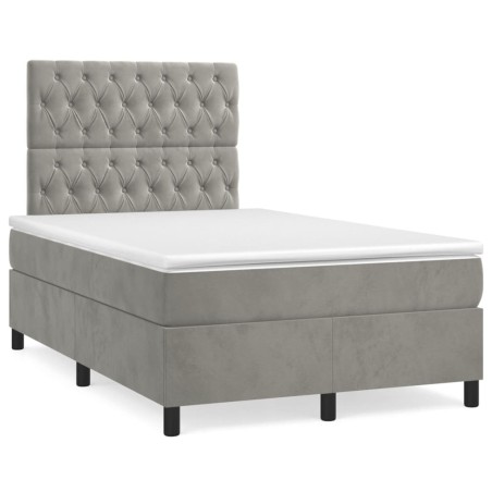 vidaXL Cama box spring colchón y LED terciopelo gris claro 120x190 cm