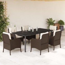 vidaXL Set comedor de jardín 7 pzas con cojines ratán sintético marrón