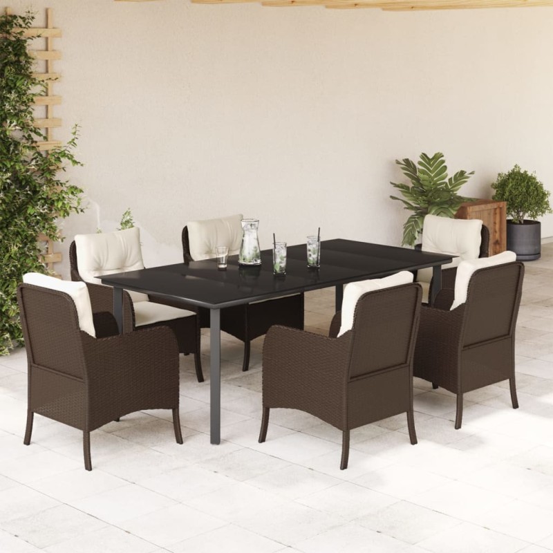 vidaXL Set comedor de jardín 7 pzas con cojines ratán sintético marrón vidaXL Set comedor de jardín 7 pzas con cojines ratán sintético marrón