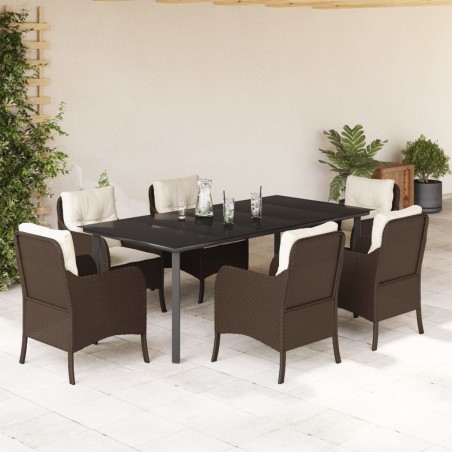 vidaXL Set comedor de jardín 7 pzas con cojines ratán sintético marrón