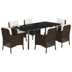 vidaXL Set comedor de jardín 7 pzas con cojines ratán sintético marrón