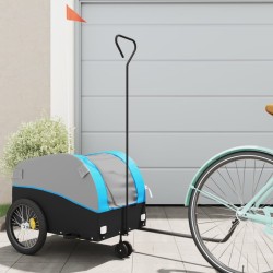 vidaXL Remolque para bicicleta hierro negro y azul 30 kg