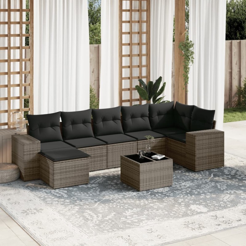 vidaXL Set de sofás de jardín 8 pzas y cojines ratán sintético gris vidaXL Set de sofás de jardín 8 pzas y cojines ratán sintético gris