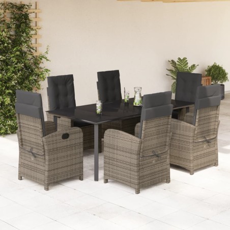 vidaXL Set comedor jardín 7 pzas y cojines ratán sintético gris