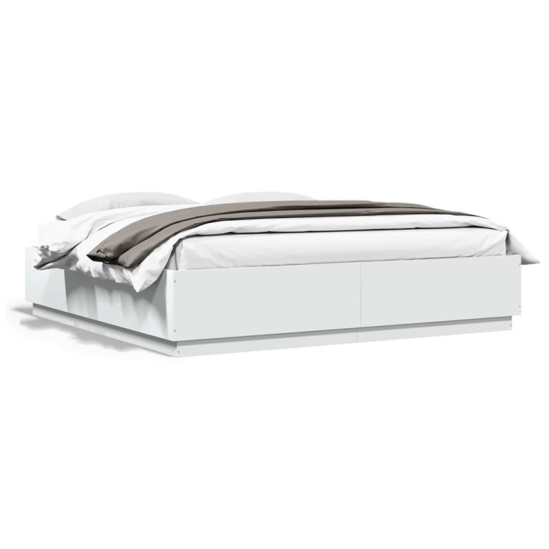 vidaXL Estructura cama y luces LED madera ingeniería blanca 200x200 cm
