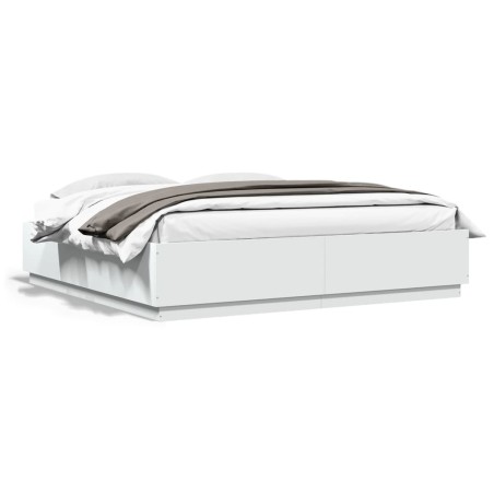 vidaXL Estructura cama y luces LED madera ingeniería blanca 200x200 cm