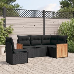 vidaXL Set de muebles de jardín 5 pzas y cojines ratán sintético negro