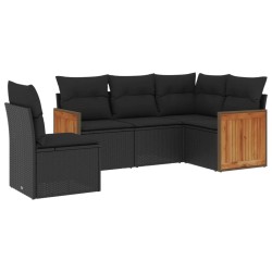 vidaXL Set de muebles de jardín 5 pzas y cojines ratán sintético negro