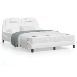 vidaXL Estructura cama con luces LED cuero sintético blanco 120x200 cm