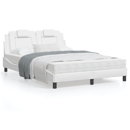 vidaXL Estructura cama con luces LED cuero sintético blanco 120x200 cm