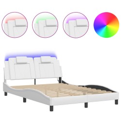 vidaXL Estructura cama con luces LED cuero sintético blanco 120x200 cm