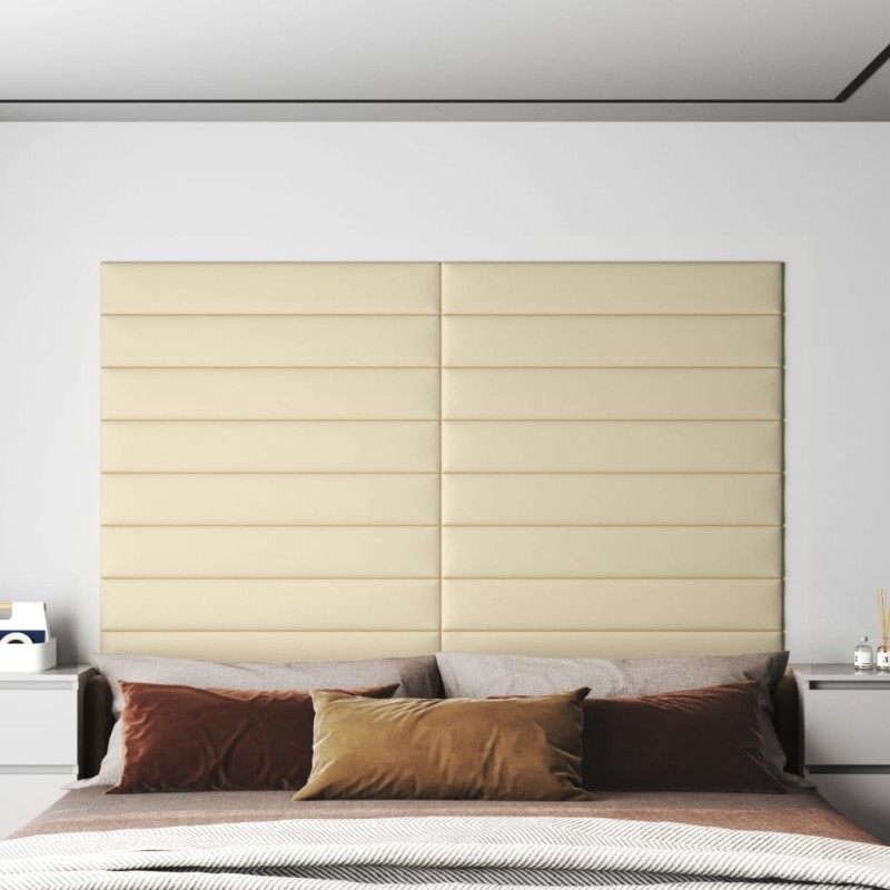 vidaXL Paneles de pared 12 uds cuero sintético crema 90x15 cm 1,62 m² vidaXL Paneles de pared 12 uds cuero sintético crema 90x15 cm 1,62 m²