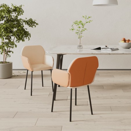 vidaXL Sillas de comedor 2 unidades cuero sintético y tela color crema