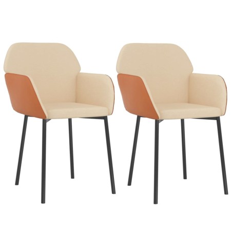 vidaXL Sillas de comedor 2 unidades cuero sintético y tela color crema