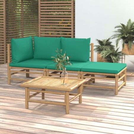 vidaXL Set de muebles de jardín 4 piezas bambú con cojines verde