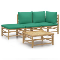 vidaXL Set de muebles de jardín 4 piezas bambú con cojines verde