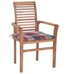 vidaXL Sillas de comedor 2 uds madera teca y cojines a cuadros rojos 