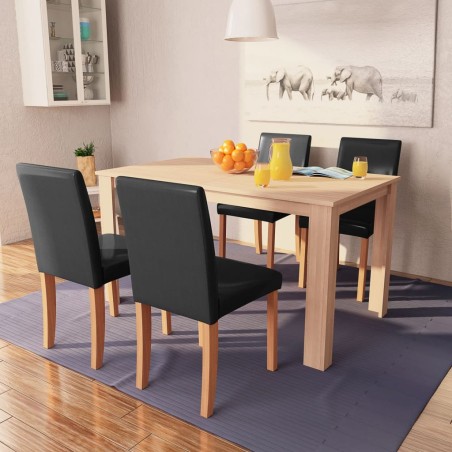 vidaXL Sillas y mesa comedor 5 piezas roble y cuero artificial negro