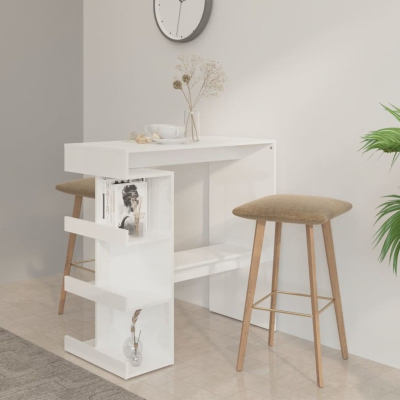 vidaXL Mesa bar con estante aglomerado blanco brillo 100x50x101,5 cm vidaXL Mesa bar con estante aglomerado blanco brillo 100x50x101,5 cm