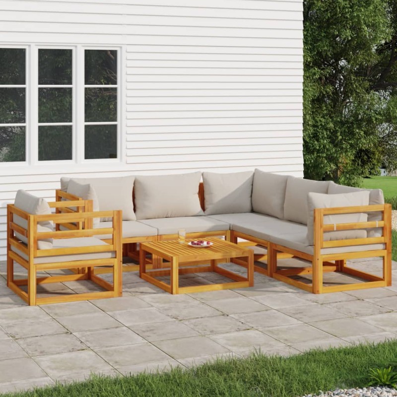 vidaXL Set muebles de jardín 7 pzas madera maciza y cojines gris claro vidaXL Set muebles de jardín 7 pzas madera maciza y cojines gris claro