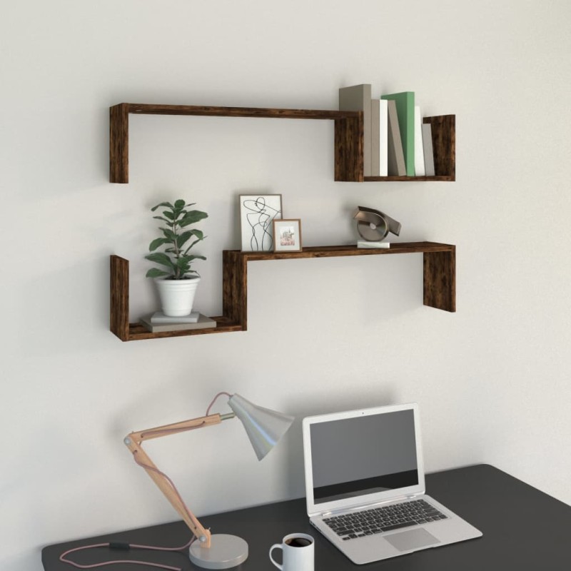 vidaXL Estantes de pared 2 uds contrachapado roble ahumado 100x15x20cm vidaXL Estantes de pared 2 uds contrachapado roble ahumado 100x15x20cm