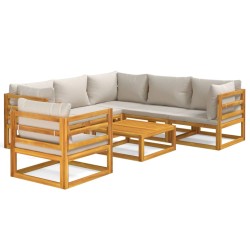 vidaXL Set muebles de jardín 7 pzas madera maciza y cojines gris claro