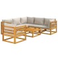 vidaXL Set muebles de jardín 7 pzas madera maciza y cojines gris claro vidaXL Set muebles de jardín 7 pzas madera maciza y cojines gris claro