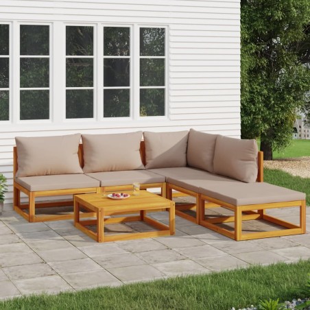 vidaXL Set muebles de jardín 6 pzas madera maciza y cojines gris taupé