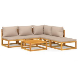 vidaXL Set muebles de jardín 6 pzas madera maciza y cojines gris taupé