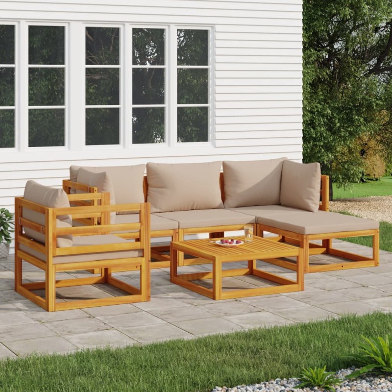 vidaXL Set muebles de jardín 6 pzas madera maciza y cojines gris taupé vidaXL Set muebles de jardín 6 pzas madera maciza y cojines gris taupé
