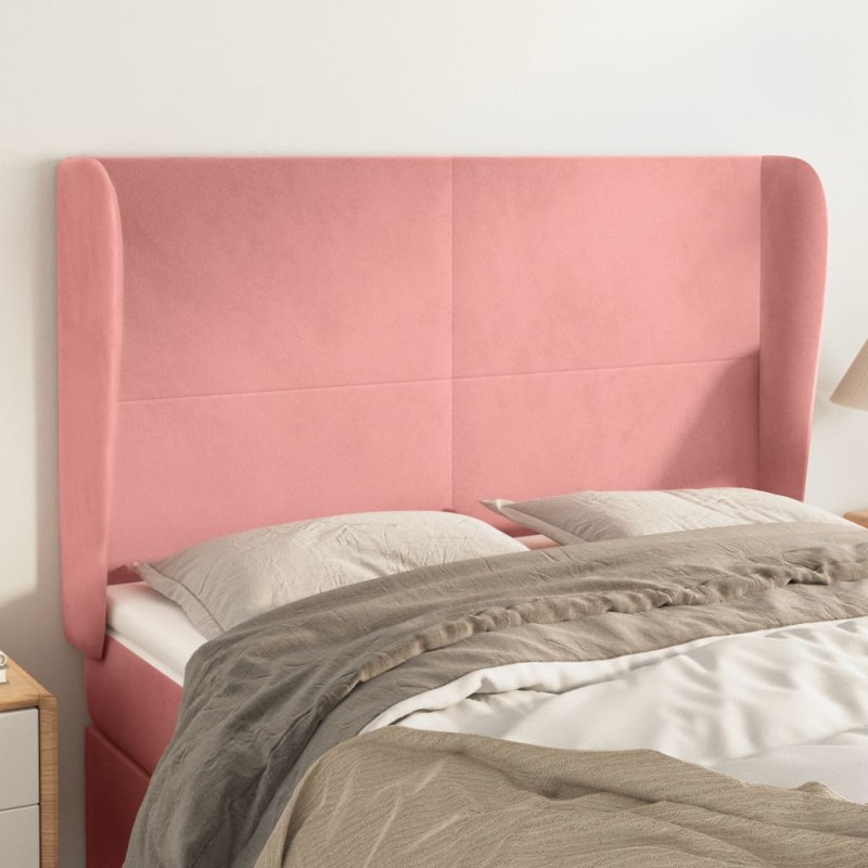 vidaXL Cabecero con orejas de terciopelo rosa 147x23x118/128 cm vidaXL Cabecero con orejas de terciopelo rosa 147x23x118/128 cm