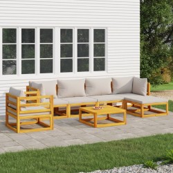 vidaXL Set muebles de jardín 7 pzas madera maciza y cojines gris claro