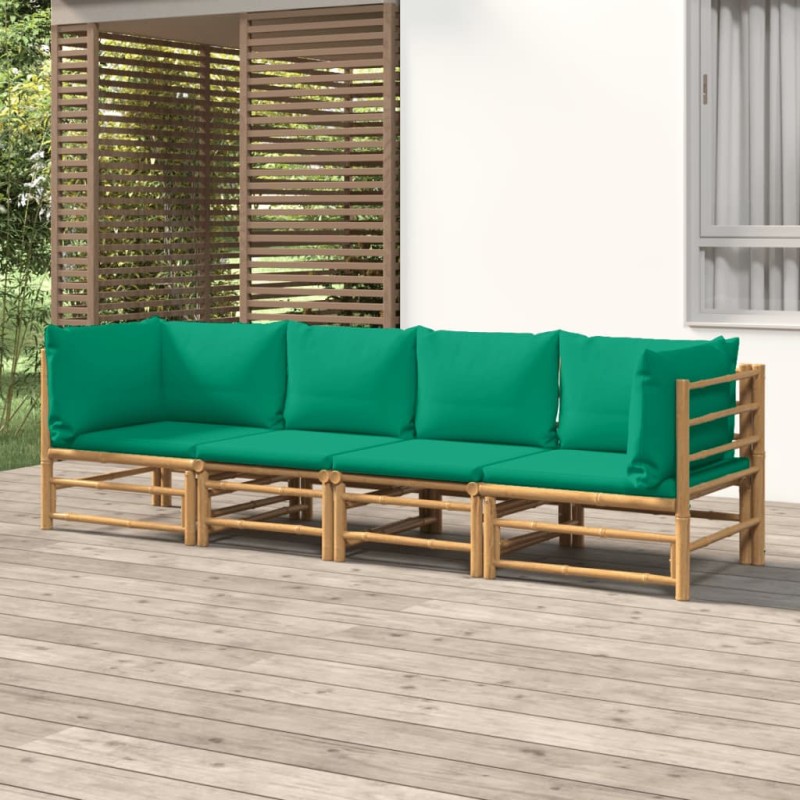 vidaXL Set de muebles de jardín 4 piezas bambú con cojines verde vidaXL Set de muebles de jardín 4 piezas bambú con cojines verde