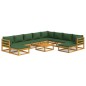 vidaXL Juego muebles de jardín 11 pzas madera maciza y cojines verdes vidaXL Juego muebles de jardín 11 pzas madera maciza y cojines verdes