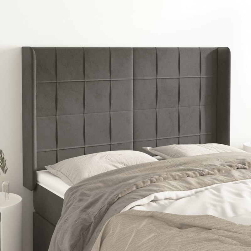 vidaXL Cabecero con orejas de terciopelo gris oscuro 147x16x118/128 cm vidaXL Cabecero con orejas de terciopelo gris oscuro 147x16x118/128 cm