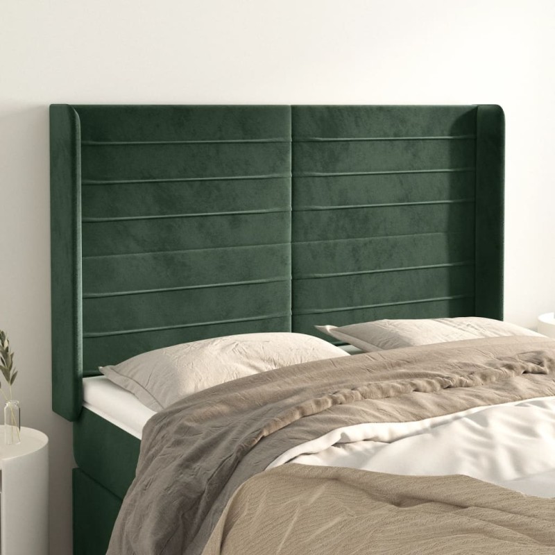 vidaXL Cabecero con orejas de terciopelo verde oscuro 147x16x118/128cm vidaXL Cabecero con orejas de terciopelo verde oscuro 147x16x118/128cm