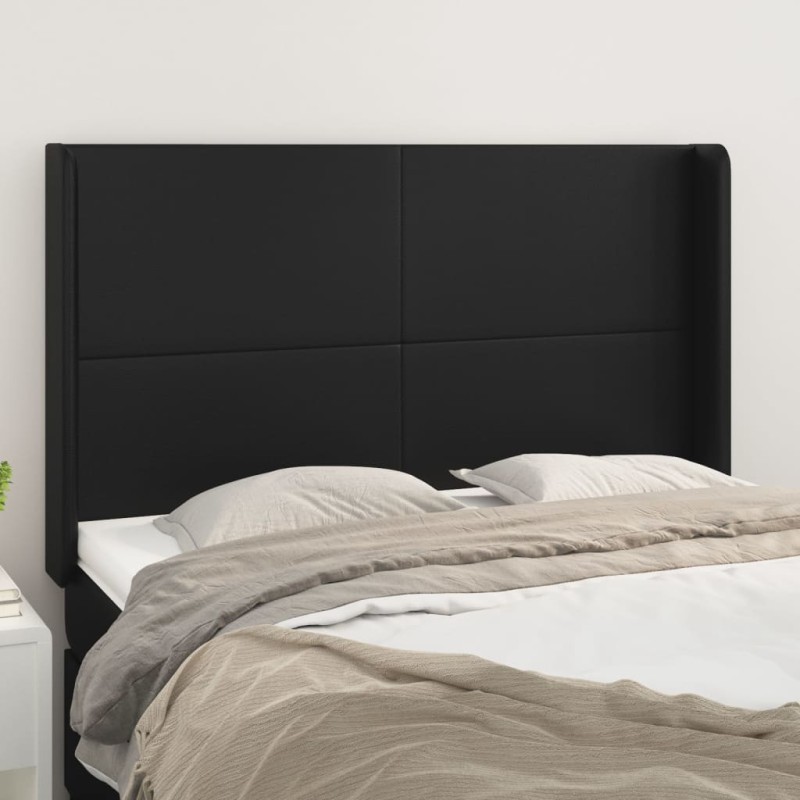 vidaXL Cabecero con orejas de cuero sintético negro 147x16x118/128 cm