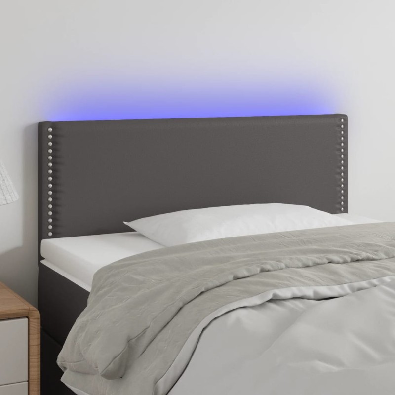 vidaXL Cabecero con LED cuero sintético gris 90x5x78/88 cm