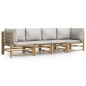 vidaXL Set de muebles de jardín 4 piezas bambú y cojines gris claro