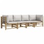 vidaXL Set de muebles de jardín 4 piezas bambú y cojines gris claro