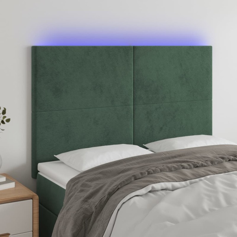 vidaXL Cabecero con luces LED terciopelo verde oscuro 144x5x118/128 cm vidaXL Cabecero con luces LED terciopelo verde oscuro 144x5x118/128 cm